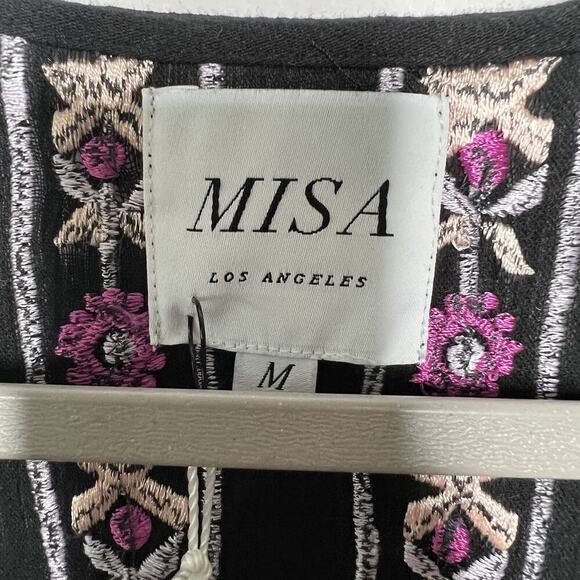 MISA LA x Anthropologie Dress Womens Medium Black Pink Embroidered Maxi Boho - Picture 5 of 16